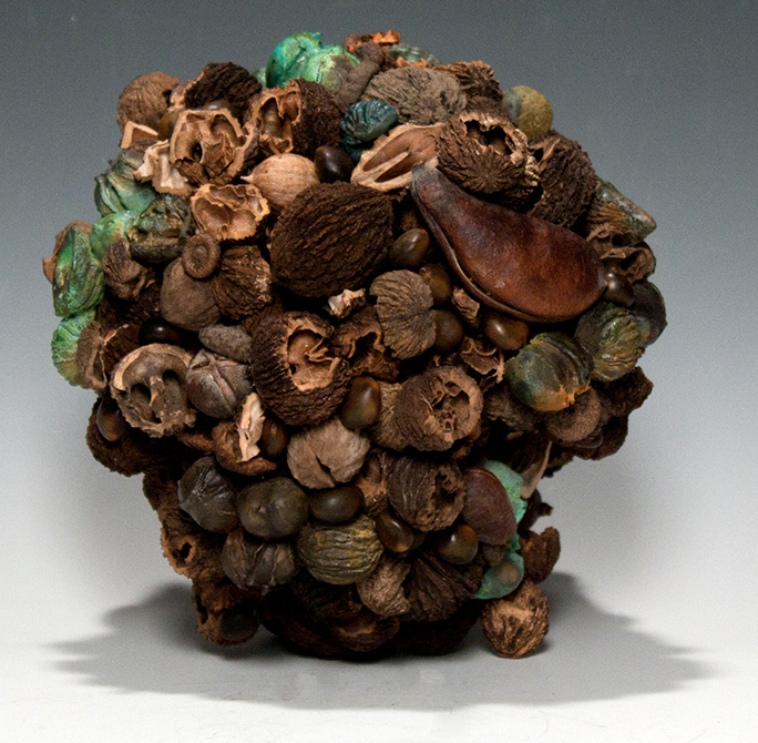 to love land // nuts of hickory, walnut, kentucky coffee tree and bronze // 14"x16"x16" // private collection